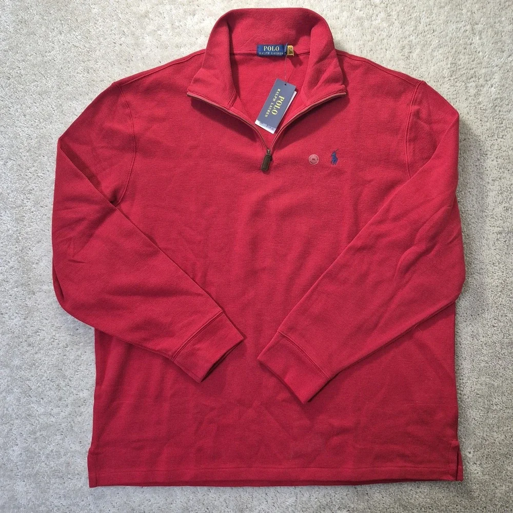 Polo Ralph Lauren Sweatshirt Mens 2XL Red 1/4 Zip Pullover Preppy Academia New
